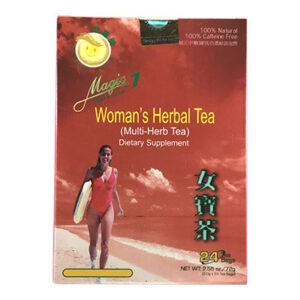 Box of 24 tea bags of 100% natural, 100% caffeine free, golden child magic 7 multi-herb dietary supplement.