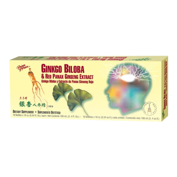 Prince of Peace Ginkgo Biloba and Red Panax Ginseng Extract, ten vials, english and chinese lettering